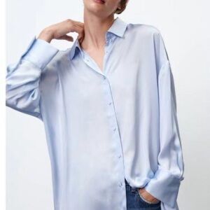 Zara Light Blue Satin Blouse